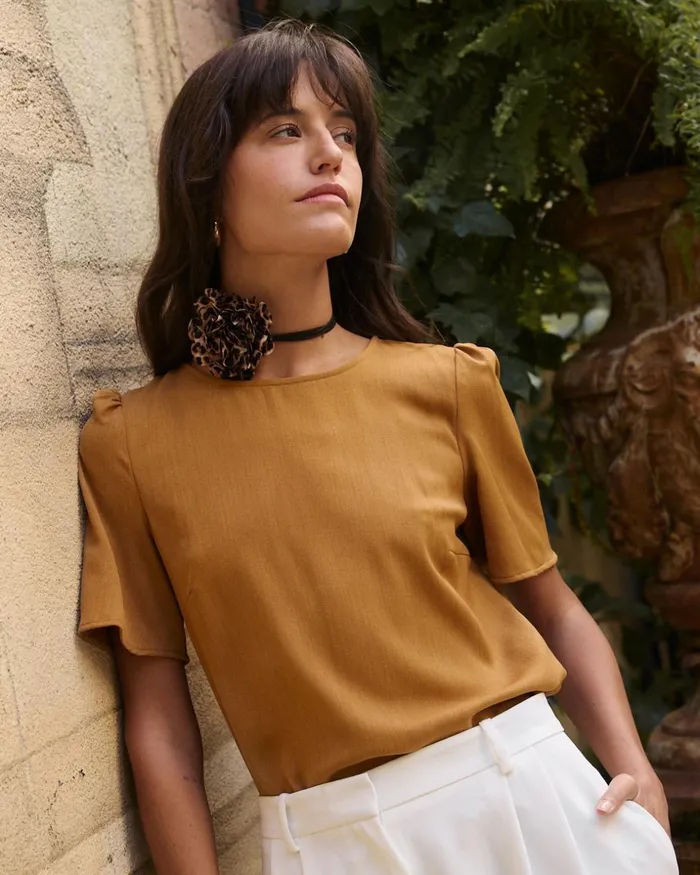 Polin Et Moi Cinela Bow Blouse Camel Women Blouses And Shirts Polin Et Moi Cinela Bow Blouse Camel Women Blouses And Shirts