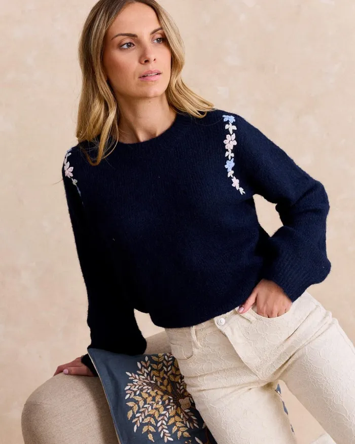 Polin Et Moi Sweater Knitted Cinchona Marine Women Cardigans And Sweaters