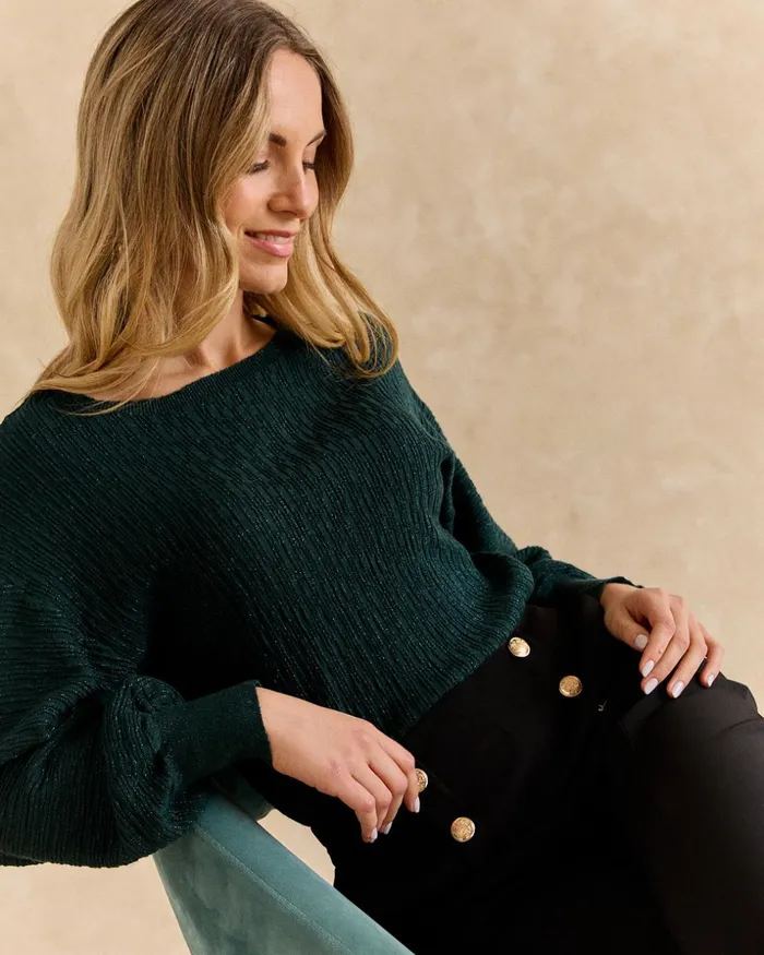 Polin Et Moi Sweater Lurex Carmina Green Forest Women Cardigans And Sweaters Polin Et Moi Sweater Lurex Carmina Green Forest Women Cardigans And Sweaters