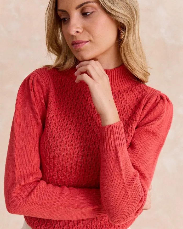 Polin Et Moi Sweater Minerta Neck Coral Women Cardigans And Sweaters
