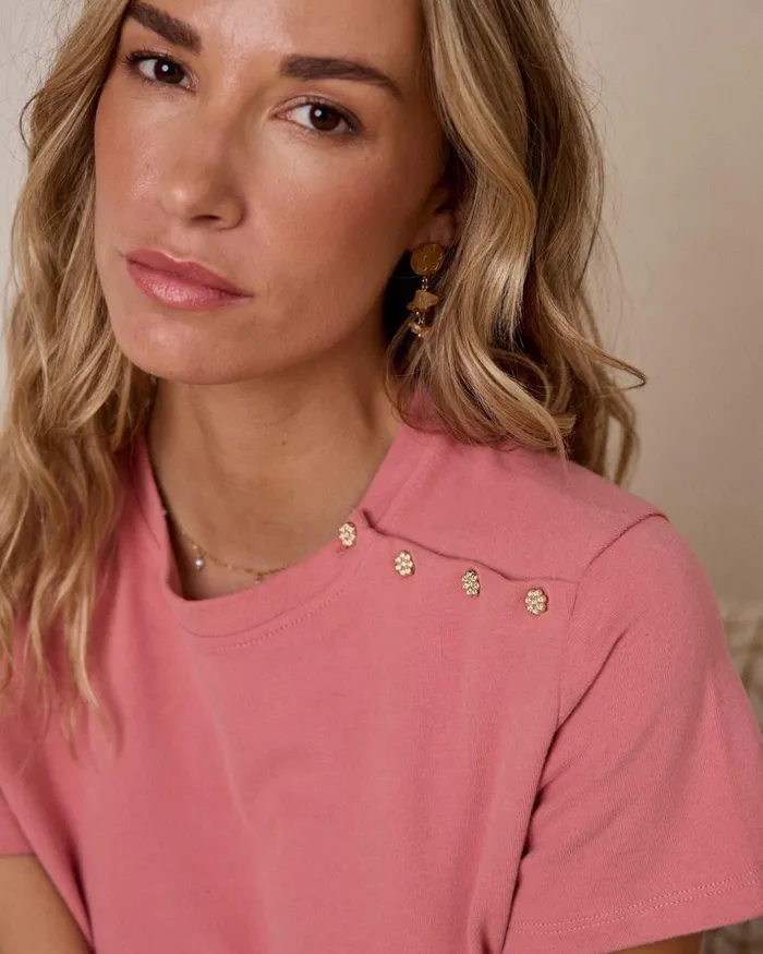 Polin Et Moi Yuna ButtonDown TShirt Rose Women TShirts And Tops Polin Et Moi Yuna ButtonDown TShirt Rose Women TShirts And Tops