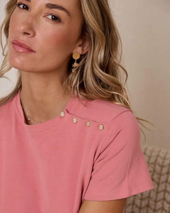 Polin Et Moi Yuna ButtonDown TShirt Rose Women TShirts And Tops Polin Et Moi Yuna ButtonDown TShirt Rose Women TShirts And Tops