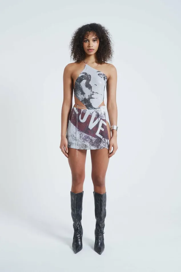 Printed Chain Mail Wrap Mini Skirt Multi Women Jaded London Skirts