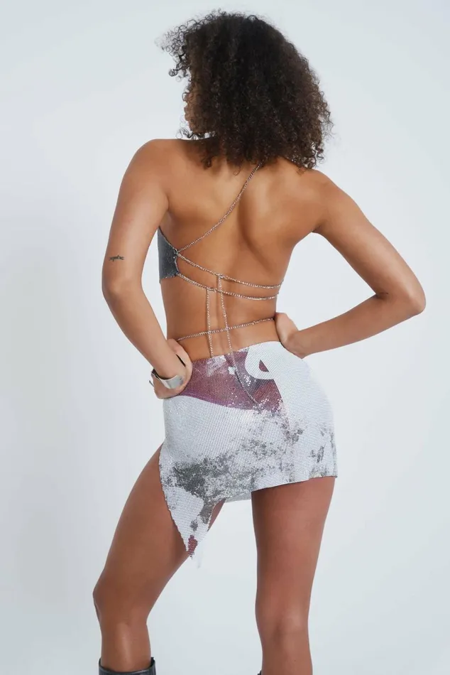 Printed Chain Mail Wrap Mini Skirt Multi Women Jaded London Skirts