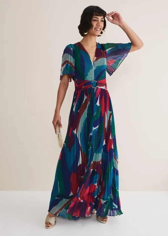 Priscilla Abstract Floral Pleated Maxi Dress Multicoloured Women Phase Eight Dresses