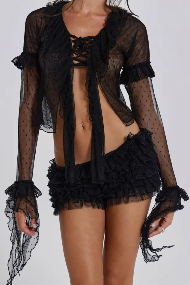 Priya Tulle Blouse Black Women Jaded London Long Sleeve Tops