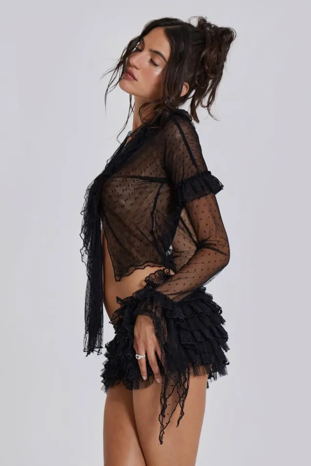 Priya Tulle Blouse Black Women Jaded London Long Sleeve Tops