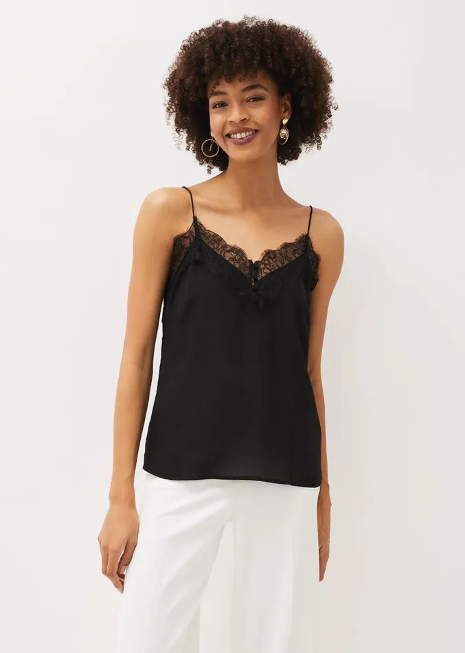 Rachael Lace Trim Silk Camisole Black Women Phase Eight Shirts and Blouses