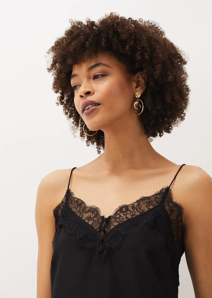 Rachael Lace Trim Silk Camisole Black Women Phase Eight Shirts and Blouses