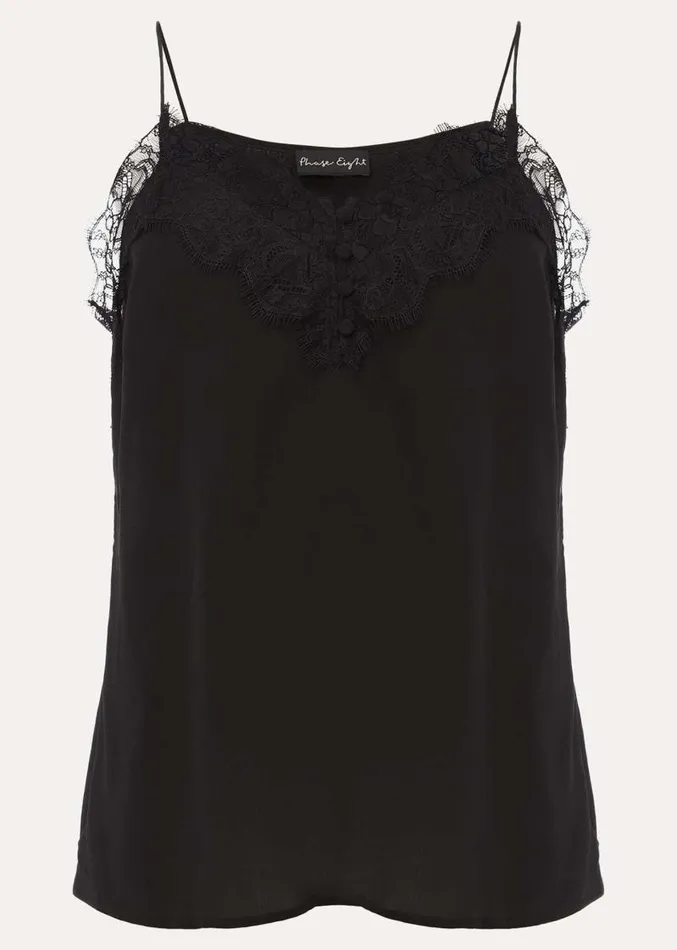 Rachael Lace Trim Silk Camisole Black Women Phase Eight Shirts and Blouses