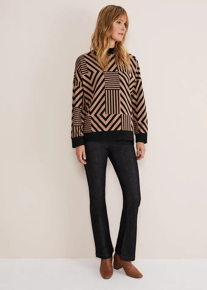 Renatta Patched Geo Jacquard Top Camelblack Women Phase Eight Tops and TShirts Renatta Patched Geo Jacquard Top Camelblack Women Phase Eight Tops and TShirts