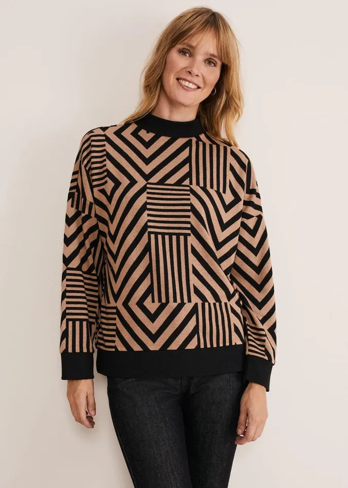 Renatta Patched Geo Jacquard Top Camelblack Women Phase Eight Tops and TShirts Renatta Patched Geo Jacquard Top Camelblack Women Phase Eight Tops and TShirts