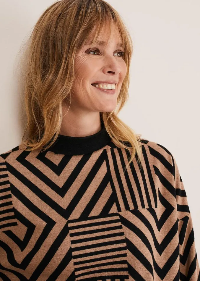 Renatta Patched Geo Jacquard Top Camelblack Women Phase Eight Tops and TShirts Renatta Patched Geo Jacquard Top Camelblack Women Phase Eight Tops and TShirts