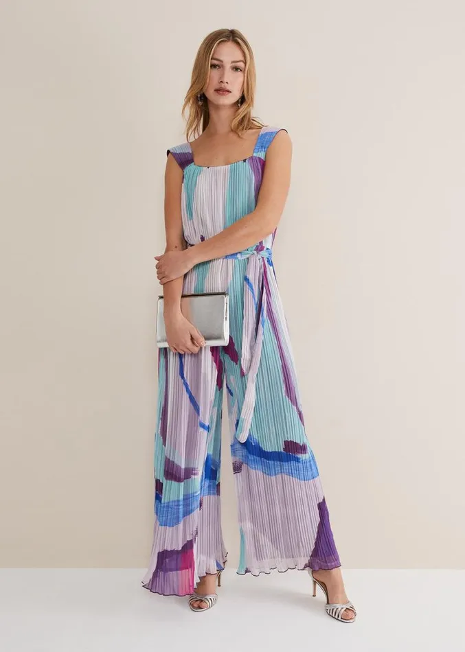 Rhona Abstract Wide Leg Jumpsuit Multicoloured Women Phase Eight Dresses