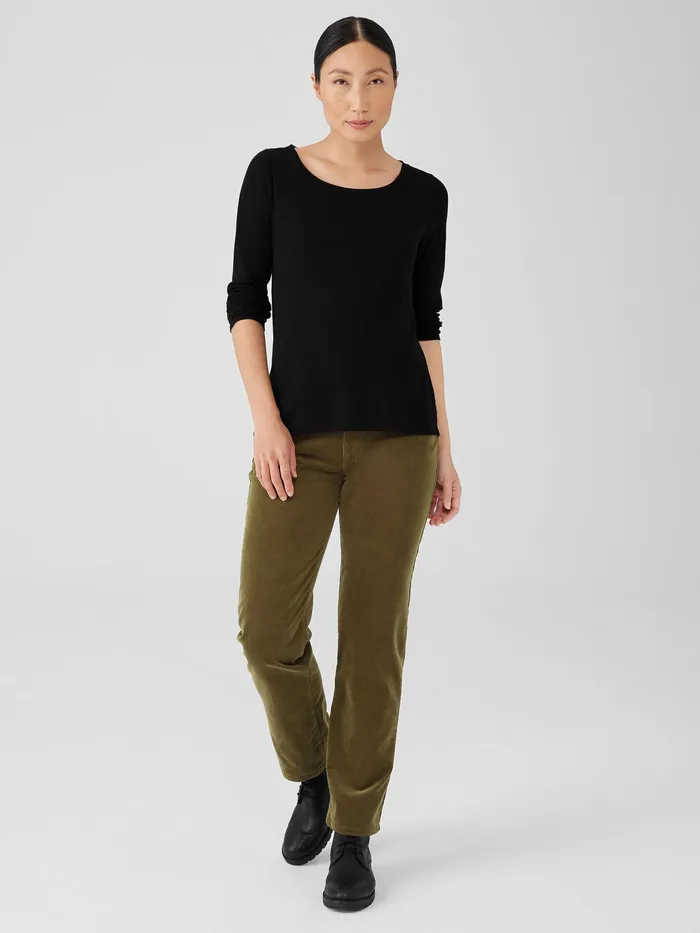 Ribbed Pima Cotton Blend Scoop Neck Top Black Women Eileen Fisher Tops and Tees