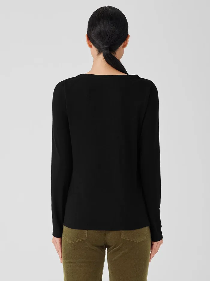 Ribbed Pima Cotton Blend Scoop Neck Top Black Women Eileen Fisher Tops and Tees