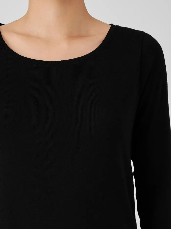 Ribbed Pima Cotton Blend Scoop Neck Top Black Women Eileen Fisher Tops and Tees
