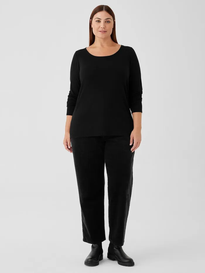 Ribbed Pima Cotton Blend Scoop Neck Top Black Women Eileen Fisher Tops and Tees