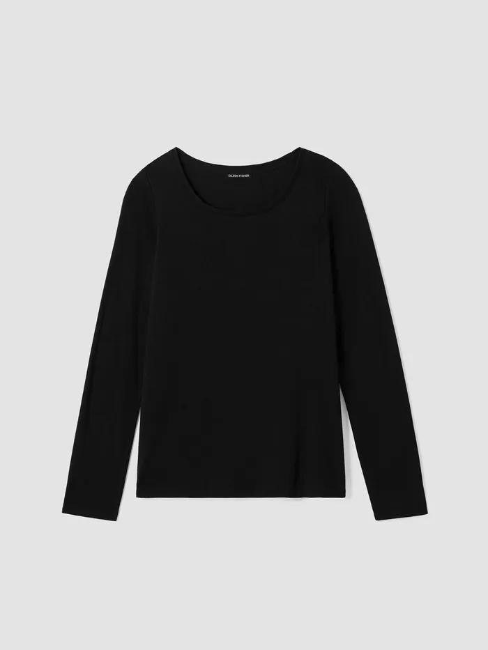Ribbed Pima Cotton Blend Scoop Neck Top Black Women Eileen Fisher Tops and Tees