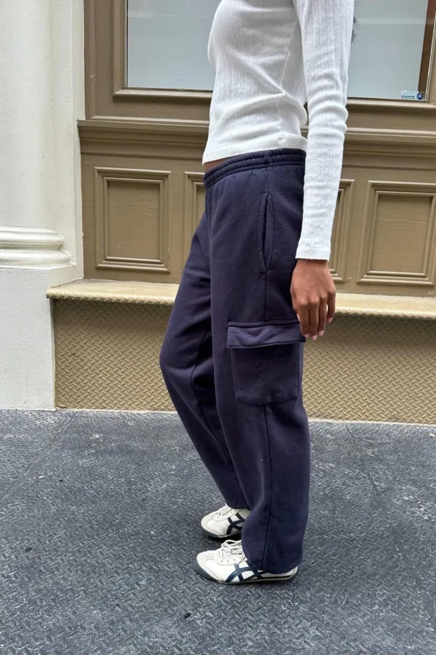 Rosa Pockets Sweatpants Navy Blue Women Brandy Melville Sweatpants and Sweatshirts