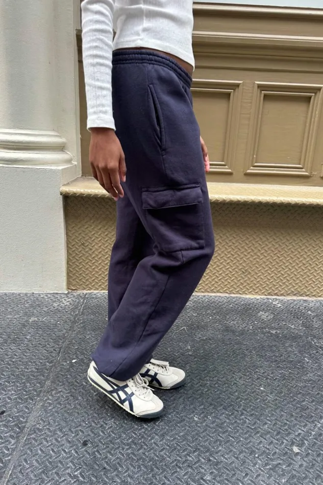 Rosa Pockets Sweatpants Navy Blue Women Brandy Melville Sweatpants and Sweatshirts
