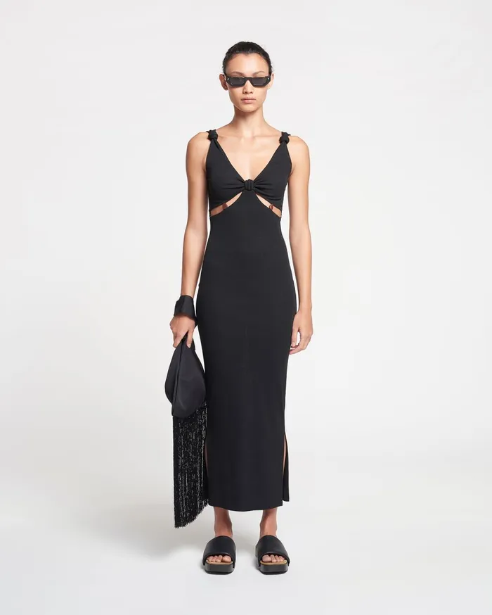 Saar Beaded MeshJersey Midi Dress Black Women Nanushka Dresses