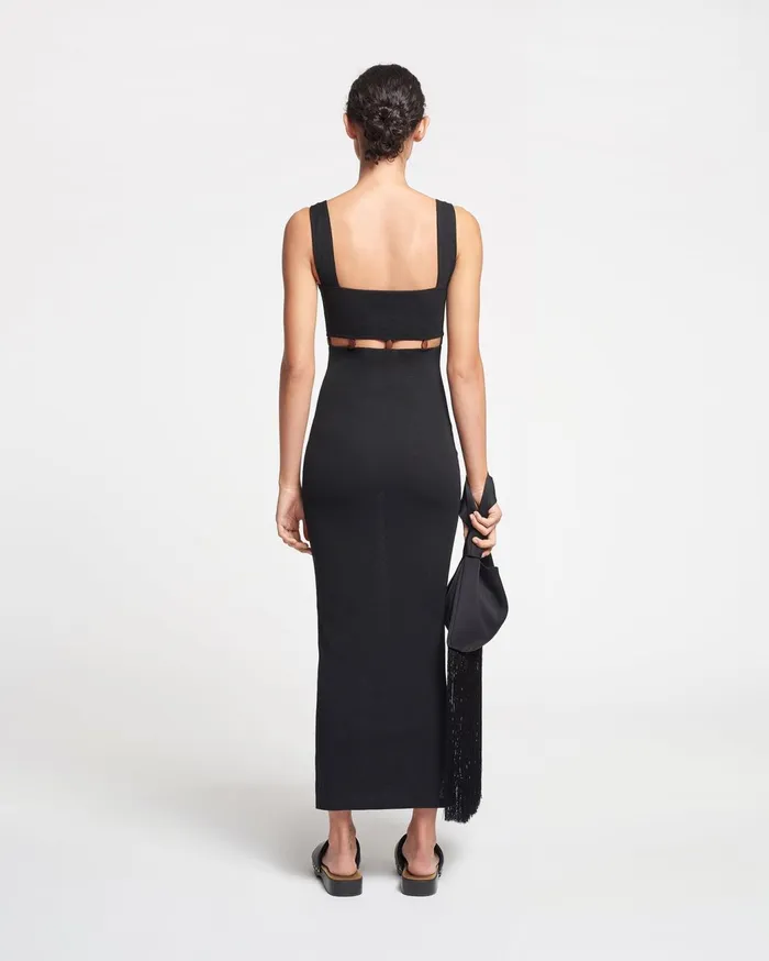 Saar Beaded MeshJersey Midi Dress Black Women Nanushka Dresses