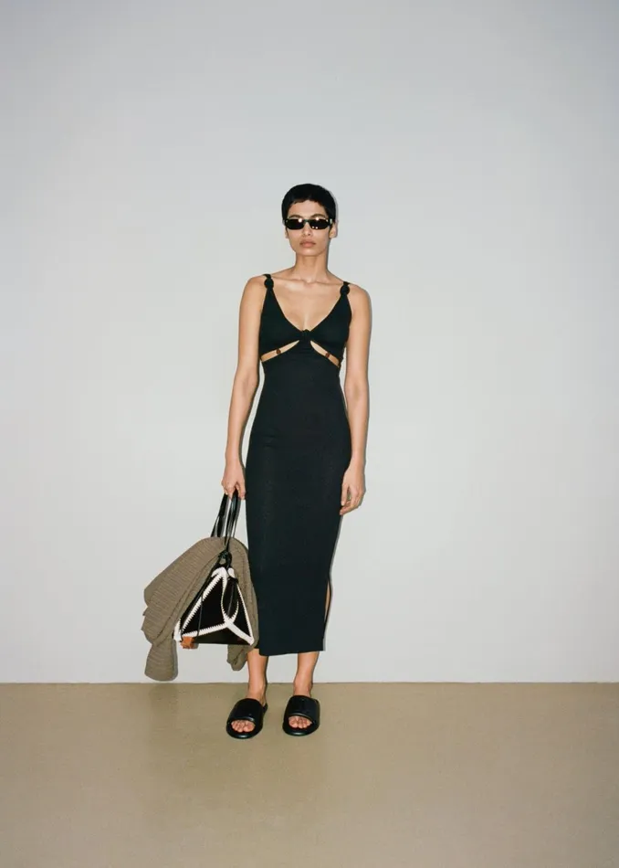 Saar Beaded MeshJersey Midi Dress Black Women Nanushka Dresses