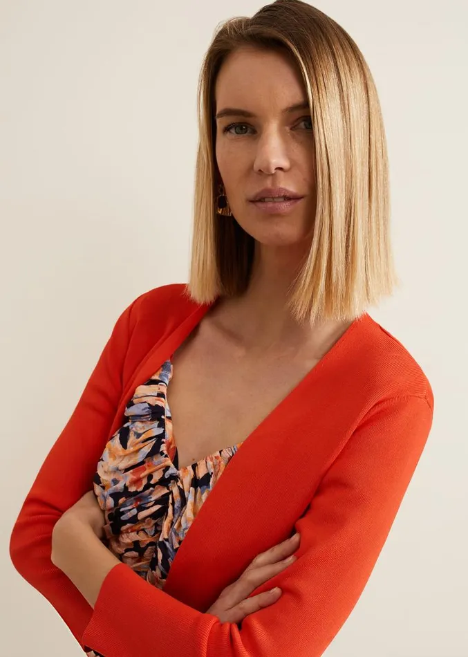 Salma Flare Hem Knitted Jacket Orange Women Phase Eight Knitwear