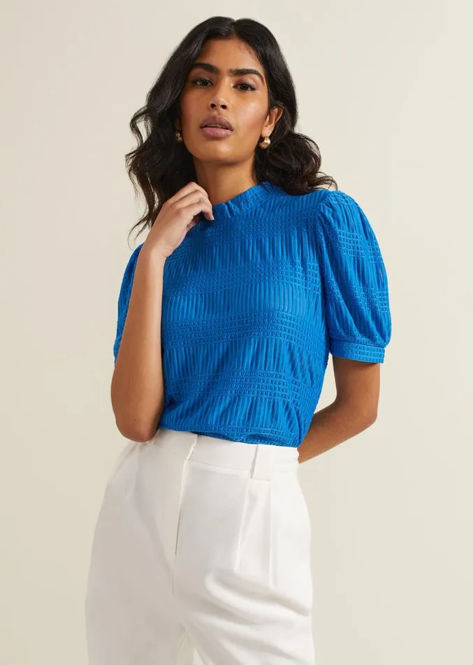 Samiha Textured Top Blue Women Phase Eight Tops and TShirts