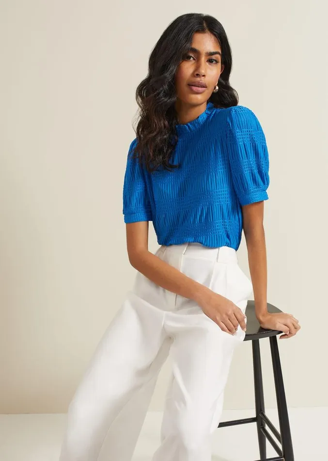 Samiha Textured Top Blue Women Phase Eight Tops and TShirts