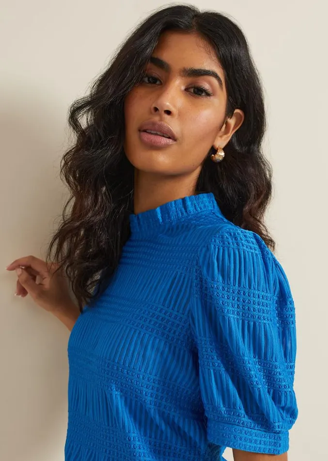 Samiha Textured Top Blue Women Phase Eight Tops and TShirts
