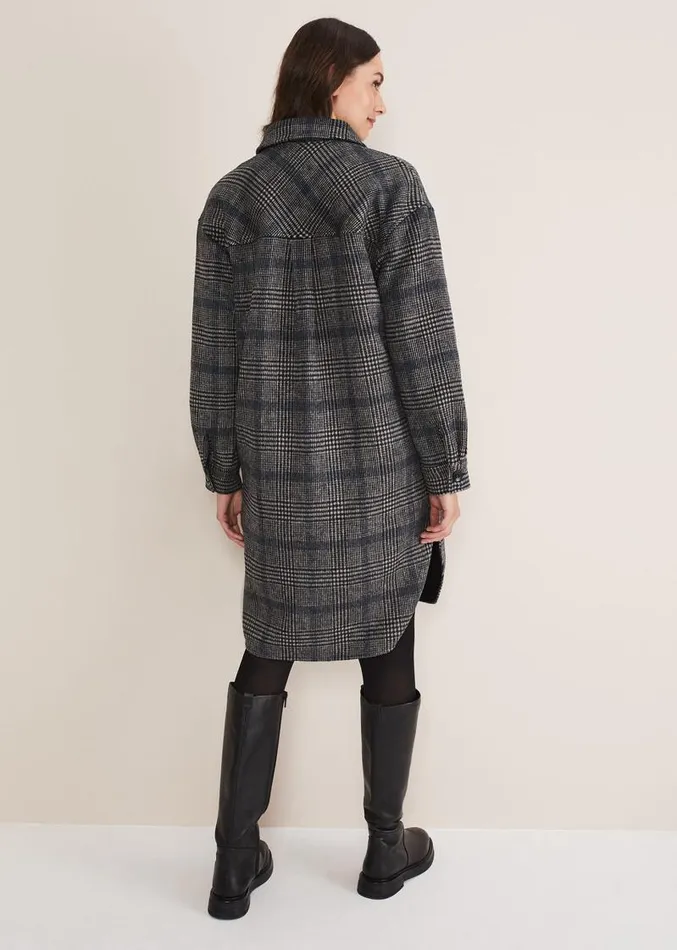 Sarina Check Longline Shacket Navymulti Women Phase Eight Jackets
