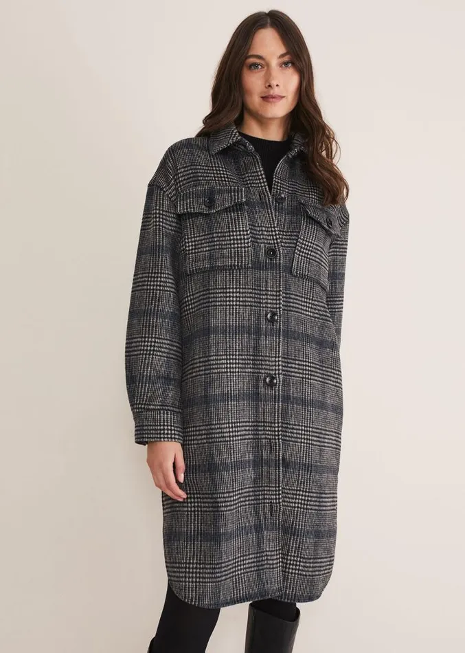 Sarina Check Longline Shacket Navymulti Women Phase Eight Jackets