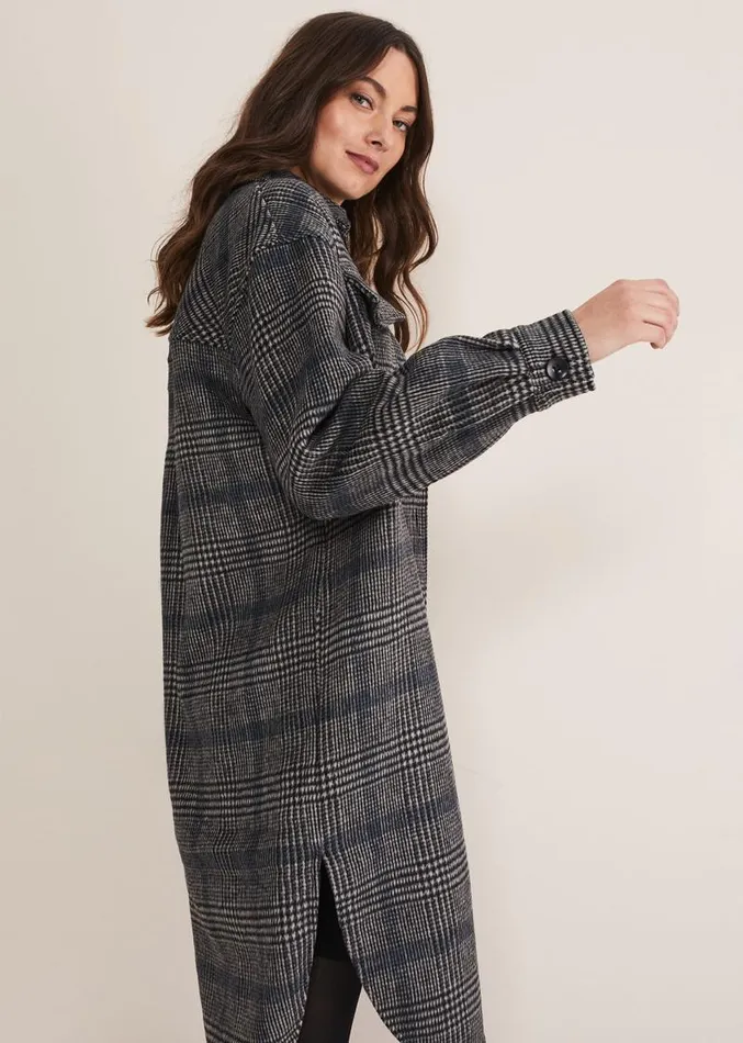 Sarina Check Longline Shacket Navymulti Women Phase Eight Jackets