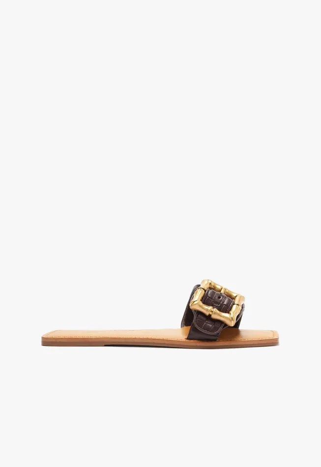 Schutz Shoes Enola Women Enola Woven Leather Sandal Dark Chocolate