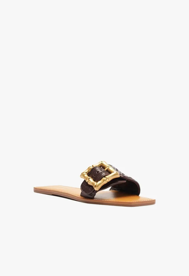 Schutz Shoes Enola Women Enola Woven Leather Sandal Dark Chocolate