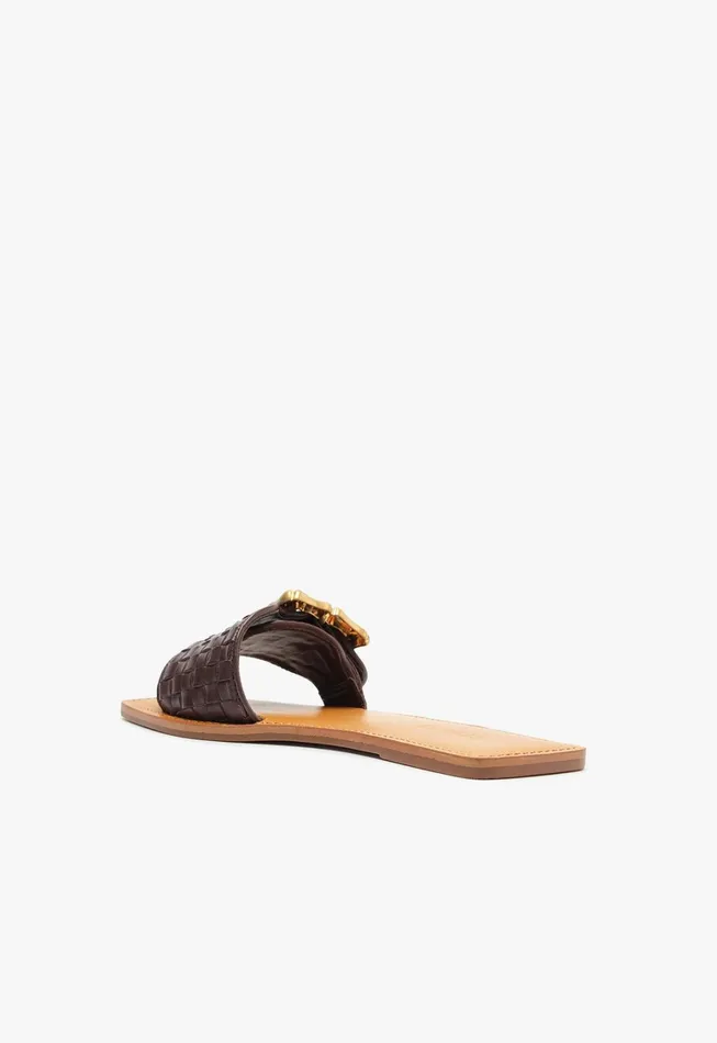 Schutz Shoes Enola Women Enola Woven Leather Sandal Dark Chocolate