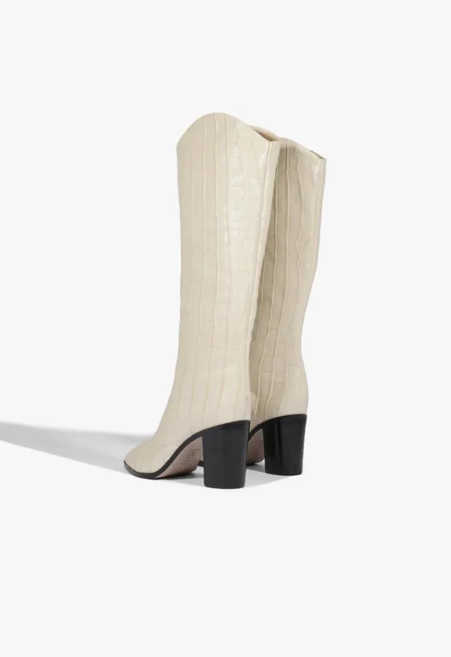 Schutz Shoes Maryana Boots Women Maryana Block CrocodileEmbossed Leather Boot Eggshell