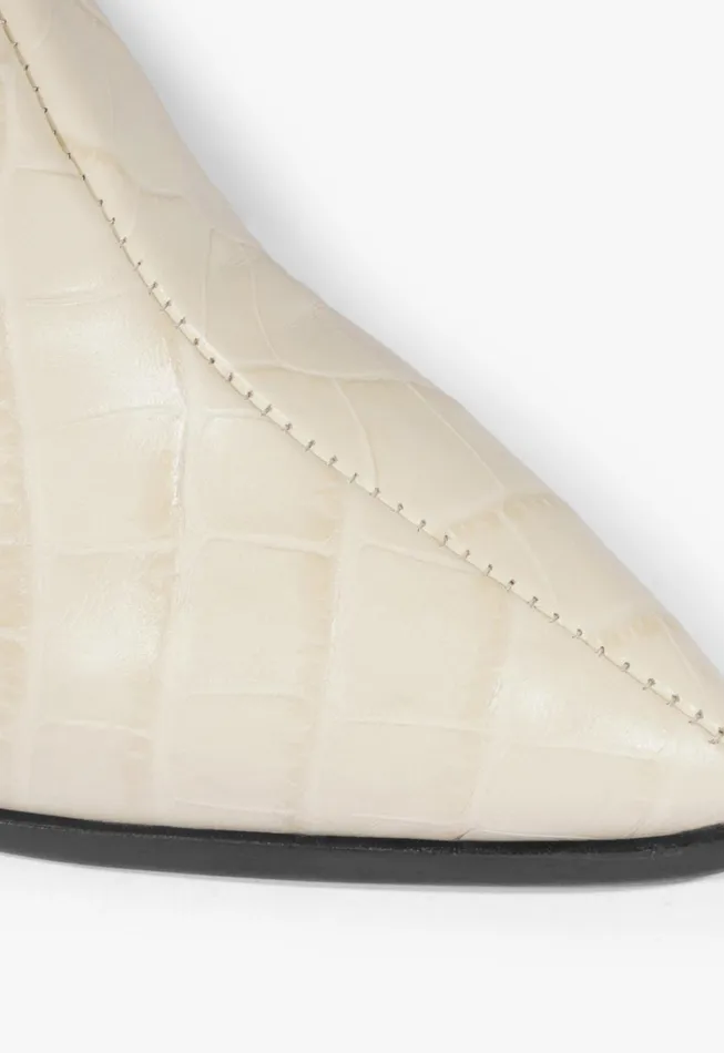 Schutz Shoes Maryana Boots Women Maryana Block CrocodileEmbossed Leather Boot Eggshell