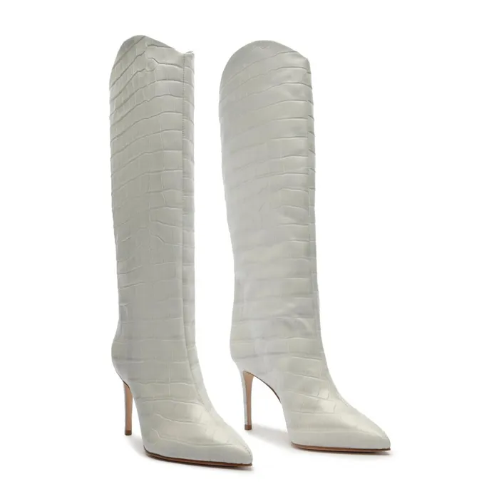 Schutz Shoes Maryana Boots Women Maryana CrocodileEmbossed Leather Boot Heather