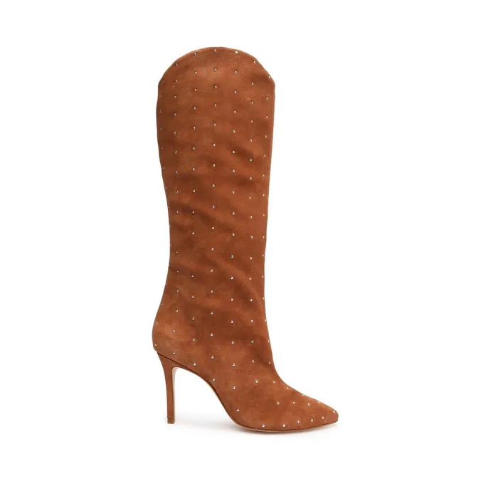 Schutz Shoes Maryana Boots Women Maryana Studded Suede Boot Brown