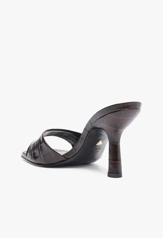 Schutz Shoes Mules Women Posseni Leather Sandal Dark Brown Schutz Shoes Mules Women Posseni Leather Sandal Dark Brown