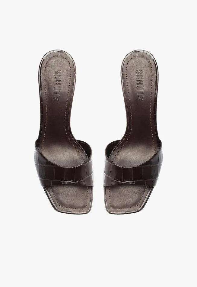 Schutz Shoes Mules Women Posseni Leather Sandal Dark Brown Schutz Shoes Mules Women Posseni Leather Sandal Dark Brown