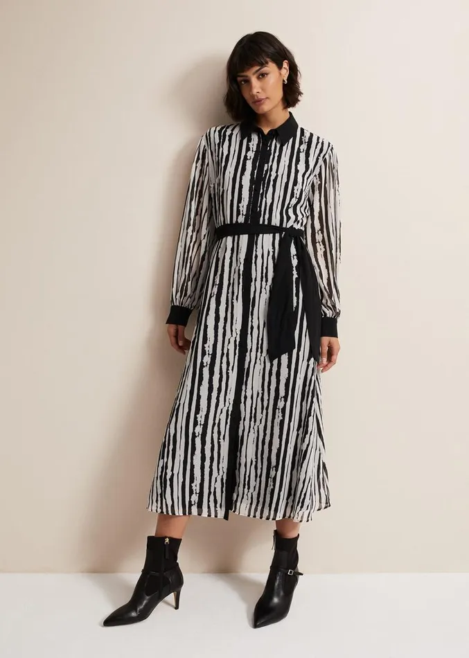 Serena Striped Midi Dress Blackivory Women Phase Eight Dresses