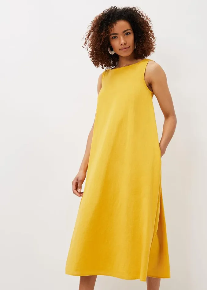 Sheila Linen Trapeze Open Back Dress Ochre Women Phase Eight Dresses