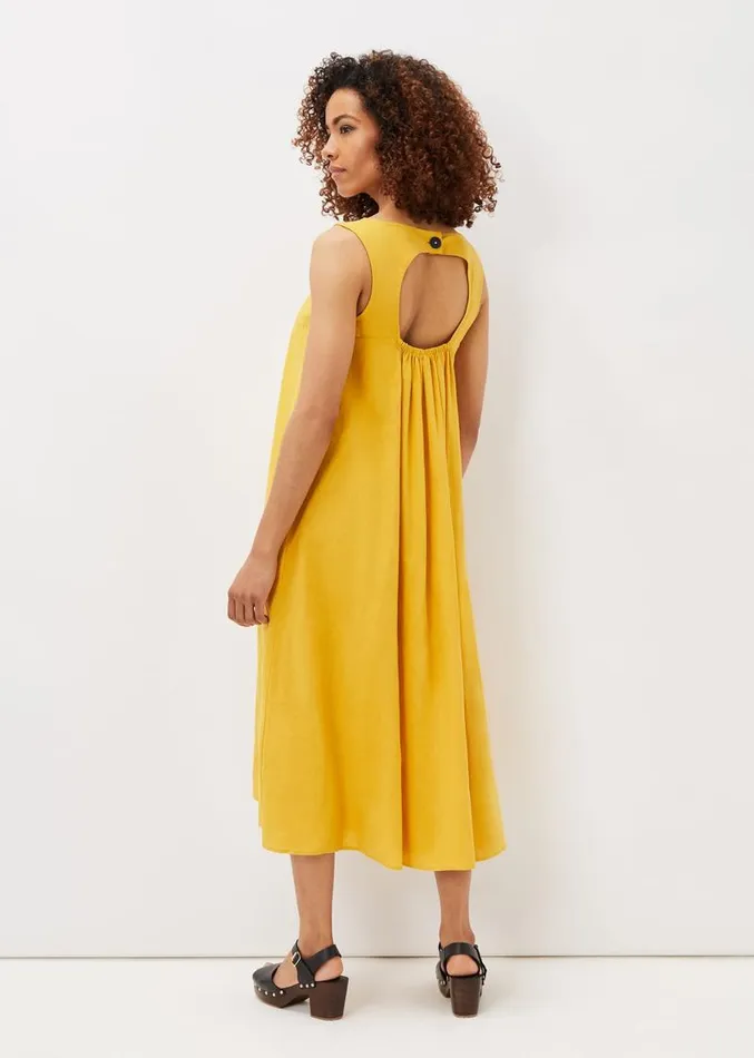Sheila Linen Trapeze Open Back Dress Ochre Women Phase Eight Dresses