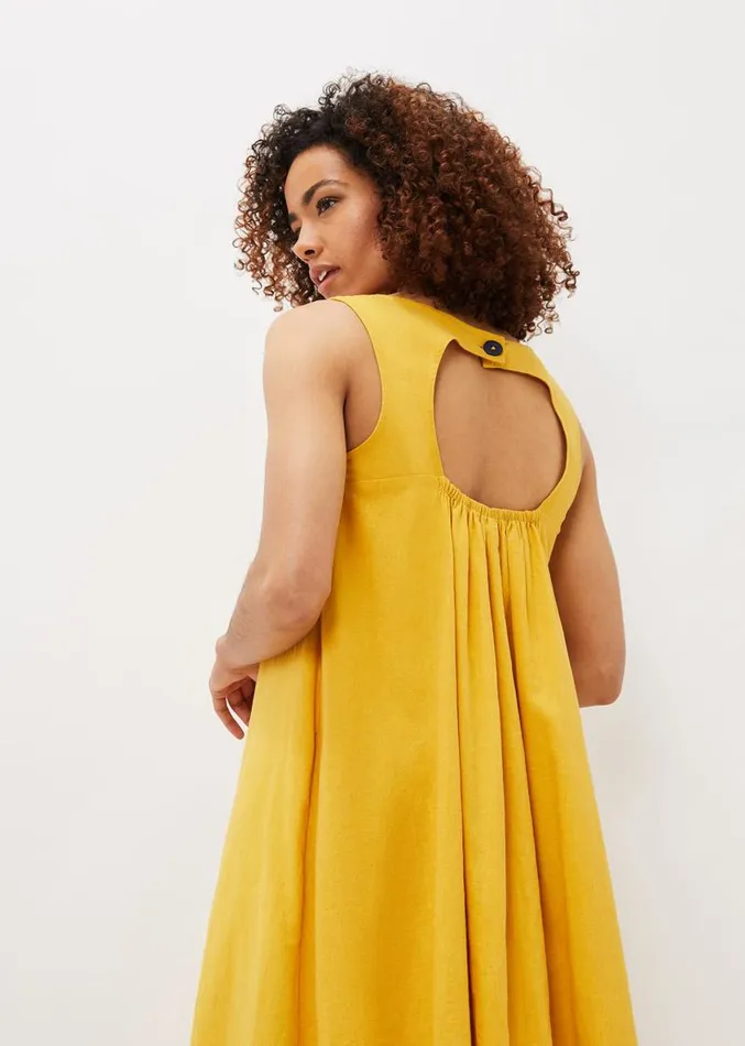 Sheila Linen Trapeze Open Back Dress Ochre Women Phase Eight Dresses