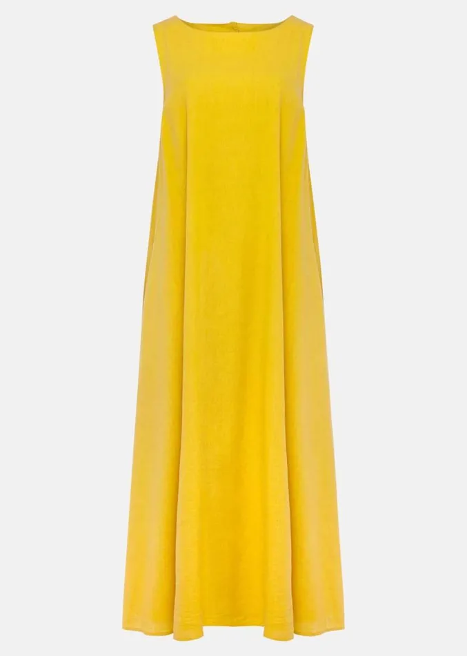 Sheila Linen Trapeze Open Back Dress Ochre Women Phase Eight Dresses