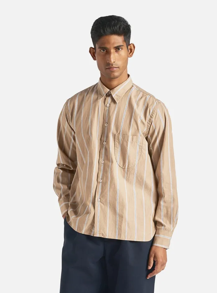 Shirts Men Universal Works Universal Works Lazy Day Shirt In Sand Sydney Stripe
